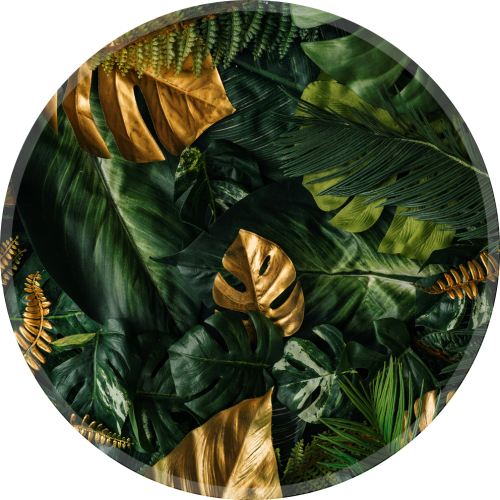 NOWOCZESNA MATA POD FOTEL KRZESŁO OKRĄGŁA MONSTERA ZŁOTE LIŚCIE