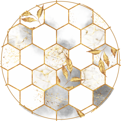 OCHRONNA MATA POD KRZESŁO OKRĄGŁA ZŁOTE HEKSAGONY