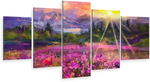 Tryptyk 5 części na płótnie canvas elegancki pejzaż jak malowany kwiaty