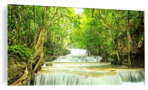 OBRAZ SZKLANY ŚCIENNY DO SALONU LEŚNY POTOK LAS