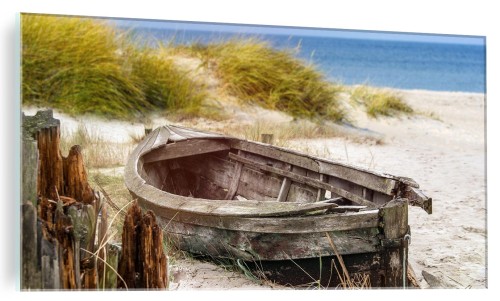 NOWOCZESNY FOTO OBRAZ SZKLANY łódka na plaży morze