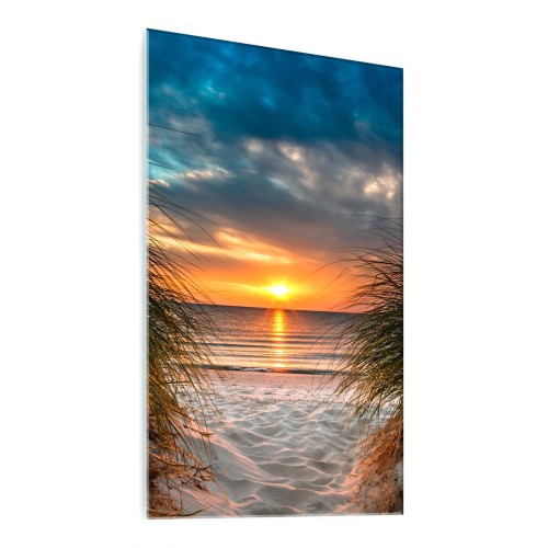 FOTO OBRAZ NA SZKLE SZKLANY ZACHÓD SŁOŃCA PLAŻA WYDMY