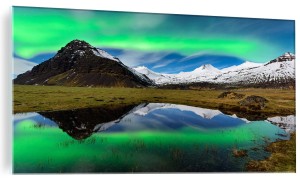 NOWOCZESNY FOTO OBRAZ NA SZKLE ZORZA POLARNA GÓRY 