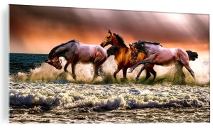 ŚCIENNY FOTO OBRAZ ZE SZKŁA DO SALONU KONIE STADO 