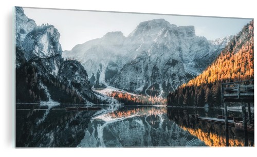 OBRAZ ZE SZKŁA SZKLANY DO SALONU morskie jezioro alpy