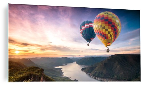 OBRAZ ZE SZKŁA SZKLANY DO SALONU BALONY NAD WZGÓRZAMI