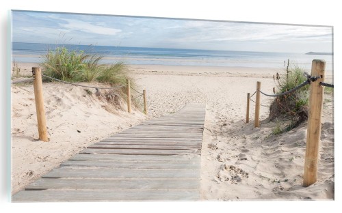OBRAZ NA SZKLE SZKLANY DO SALONU PLAŻA PIASEK WIDOK NA MORZE