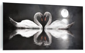 OBRAZ NA SZKLE SZKLANY DO SALONU ŁABĘDZIE SERCE