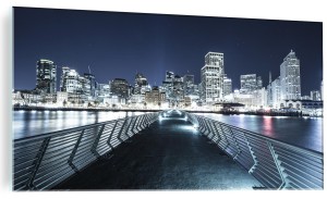 NOWOCZESNY SZKLANY FOTO OBRAZ PANORAMA MIASTA NOCĄ