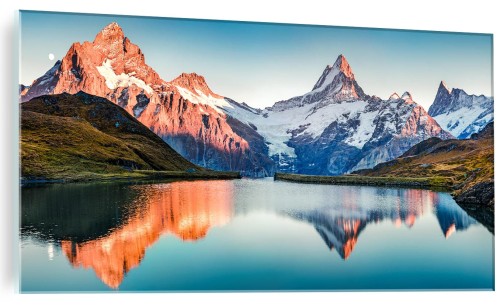 SZKLANY FOTO OBRAZ DO SALONU KRAJOBRAZ GÓRY JEZIORO