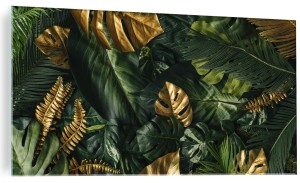 NOWOCZESNY OBRAZ NA SZKLE MONSTERA ZŁOTE LIŚCIE 