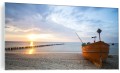 OBRAZ NA SZKLE SZKLANY ŚCIENNY ŁÓDŹ NA PLAŻY ZACHÓD SŁOŃCA