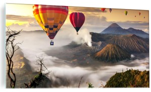 OBRAZ NA SZKLE SZKLANY ŚCIENNY BALONY NAD GÓRAMI WIDOK