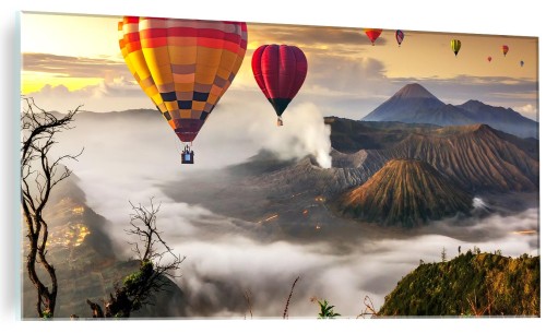 OBRAZ NA SZKLE SZKLANY ŚCIENNY BALONY NAD GÓRAMI WIDOK