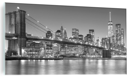 OBRAZ SZKLANY ŚCIENNY DO SALONU Manhattan most czarno biały 