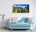 OBRAZ SZKLANY ŚCIENNY DO SALONU GÓRY POLANA JEZIORO