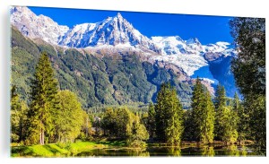 OBRAZ SZKLANY ŚCIENNY DO SALONU GÓRY POLANA JEZIORO