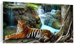 NOWOCZESNY OBRAZ SZKLANY DO SALONU TYGRYS WODOSPAD