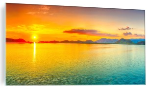 NOWOCZESNY OBRAZ SZKLANY TROPIKI ZACHÓD SŁOŃCA  