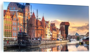 NOWOCZESNY FOTO OBRAZ NA SZKLE Gdańsk kamienice statki