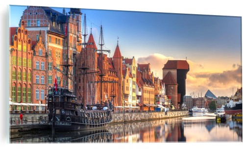 NOWOCZESNY FOTO OBRAZ NA SZKLE Gdańsk kamienice statki