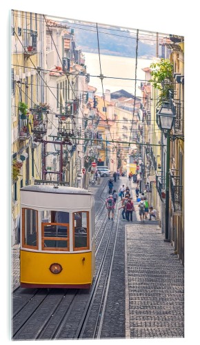 NOWOCZESNY FOTO OBRAZ NA SZKLE Kolejka Linowa Lizbona
