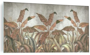 FOTO OBRAZ SZKLANY DO SALONU BETON LIŚCIE PALMY