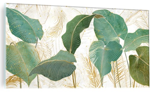 FOTO OBRAZ SZKLANY DO SALONU ELEGANCKIE ZŁOTE LIŚCIE