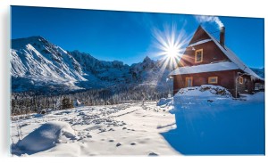 FOTO OBRAZ SZKLANY domek w górach góry zimą