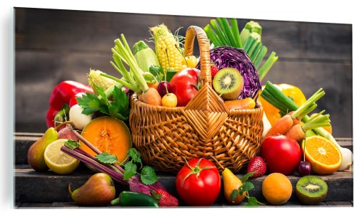 Foto obraz na szkle do kuchni jadalni kosz z owocami owoce warzywa