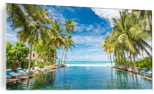 Obraz na szkle szklany do salonu tropiki palmy kurort  