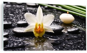 Foto Obraz Szklany do salonu biała Orchidea kwiat zen