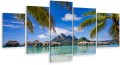 Obraz PALMY OCEAN BORA BORA tryptyk 5-częściowy na płótnie 