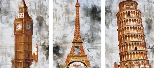 ZESTAW 3 PLAKATÓW ZABYTKI ARCHITEKTURA BUDOWLE