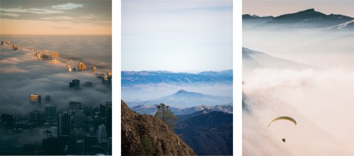 ZESTAW 3 PLAKATÓW WIDOK GÓRY MIASTO MGŁA NATURA