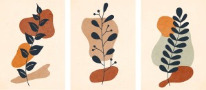 ZESTAW 3 PLAKATÓW  DO SALONU NOWOCZESNE LIŚCIE