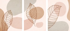 NOWOCZESNE OBRAZY PLAKATY ZESTAW LIŚCIE MINIMALIZM