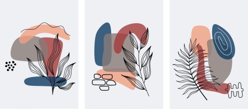 OBRAZY DO SYPIALNI PLAKATY ZESTAW MINIMALISTYCZNE LIŚCIE