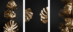 ELEGANCKIE OBRAZY PLAKATY ZESTAW ZŁOTE LIŚCIE MONSTERY