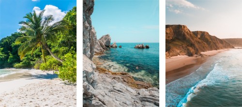 OBRAZY DO SALONU PLAKATY ZESTAW PLAŻA OCEAN PALMY