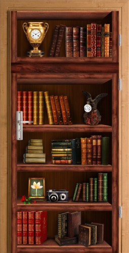 Naklejka OKLEINA na drzwi w stylu retro biblioteka regał książki