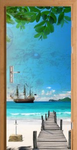 Naklejka FOTOTAPETA na drzwi ocean plaża molo tropiki statek