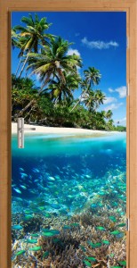 FOTOTAPETA SAMOPRZYLEPNA NA DRZWI LAZUROWY OCEAN PLAŻA TROPIKI