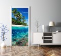 FOTOTAPETA SAMOPRZYLEPNA NA DRZWI LAZUROWY OCEAN PLAŻA TROPIKI