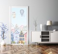 FOTOTAPETA OKLEINA NA DRZWI DLA DZIECI BALONY DOMKI PASTELOWE