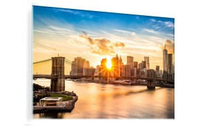 OBRAZ SZKLANY WSCHÓD SŁOŃCA NAD BROOKLINEM MOST BROOKLIŃSKI