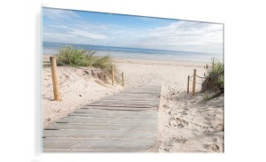 OBRAZ SZKLANY MORZE PLAŻA  DREWNIANA KŁADKA