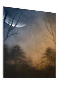 OBRAZ SZKLANY DO SALONU LAS JAK MALOWANY KSIĘŻYC NOC 