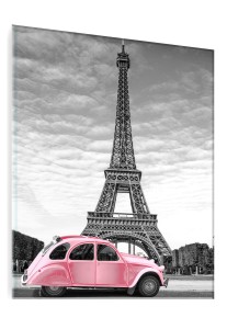 OBRAZ SZKLANY DO SALONU WIEŻA EIFFLA CITROEN RÓŻOWY SAMOCHÓD