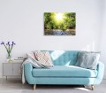 OBRAZ SZKLANY DO SALONU ZIELONY LAS RZEKA POTOK